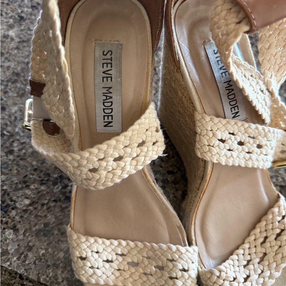 Steve Madden Cream Woven Wedges with Textured Elegance